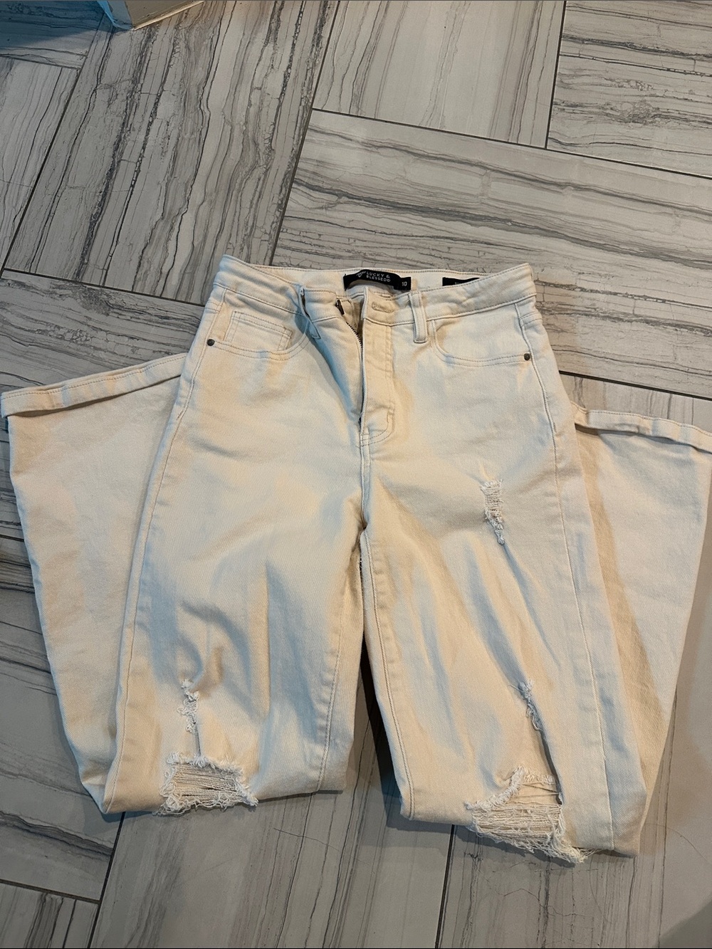 Lucky & Blessed Women's Distressed High-Rise Jeans - Cream